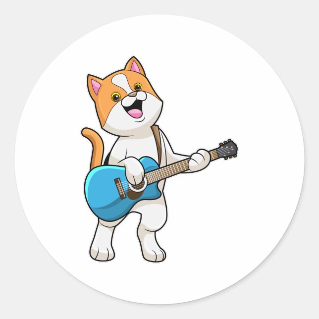 Sticker Rond Chat Musique avec guitare (Devant)