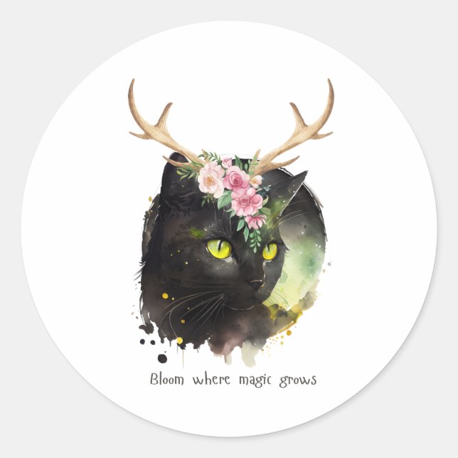 Sticker Rond Chat Mystic Bloom (Devant)
