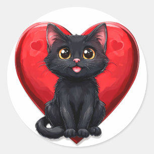 Sticker Rond Chat noir amoureux