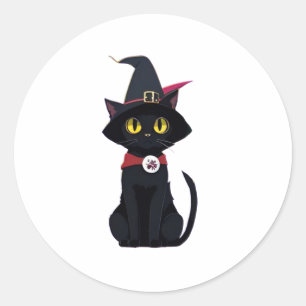 Sticker Rond Chat noir Anime avec un Casquette de cuisine (Citr