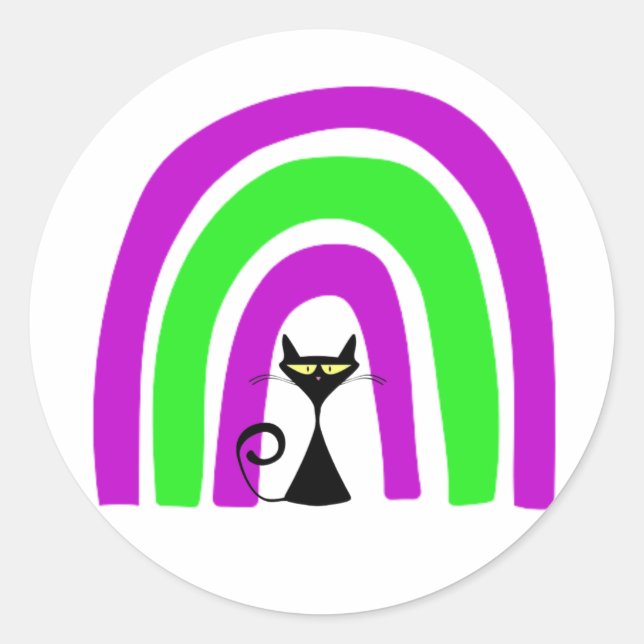 Sticker Rond Chat noir avec arc-en-ciel couleur Halloween (Devant)