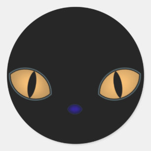 Sticker Rond Chat Noir Avec Gros Oeil Orange