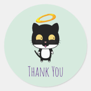 Sticker Rond Chat Noir Avec Halo Or Cute Angel Merci