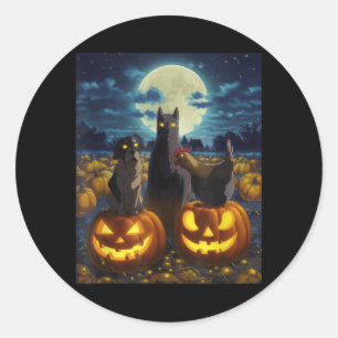 Sticker Rond Chat noir Chien Poulet Halloween Citrouille Épouva