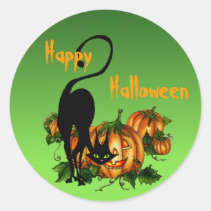Sticker Rond CHAT NOIR CITROUILLE PATCH par SHARON SHARPE