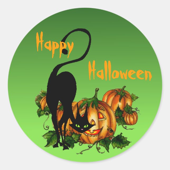 Sticker Rond CHAT NOIR CITROUILLE PATCH par SHARON SHARPE (Devant)