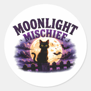 Sticker Rond 🐈⬛ Chat noir de Halloween au clair de lune 🌕