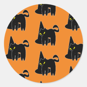 Sticker Rond Chat noir de Halloween vintage sorcière orange 