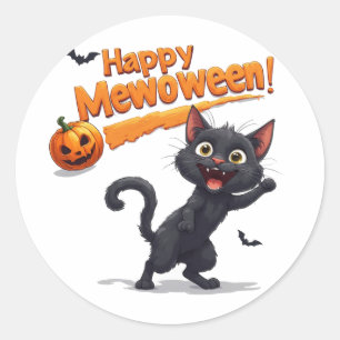 Sticker Rond Chat noir derrière citrouille Halloween 🎃