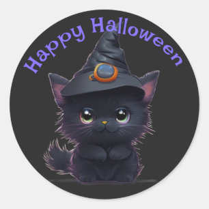 Sticker Rond Chat noir d'Halloween blanc mignon