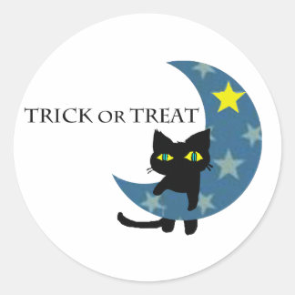 Sticker Rond Chat noir d'Halloween et Ster Moon