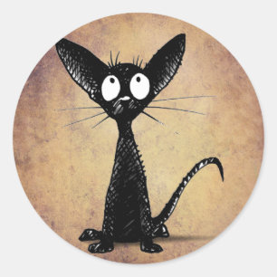 Sticker Rond Chat noir drôle
