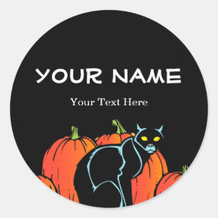 Sticker Rond Chat noir éffrayant Halloween