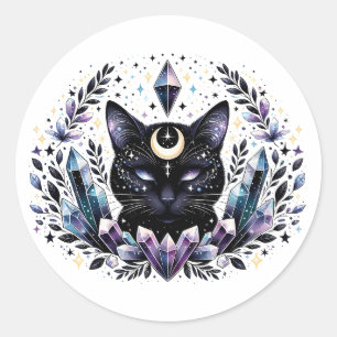 Sticker Rond Chat noir en cristal Imaginaire