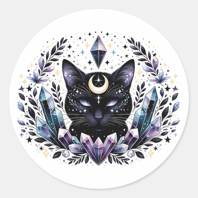 Sticker Rond Chat noir en cristal Imaginaire (Devant)