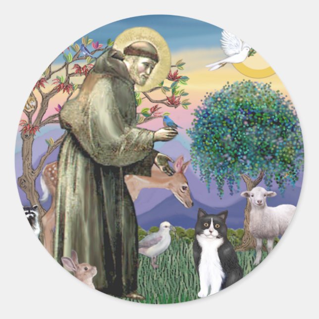 Sticker Rond Chat noir et blanc - Saint Francis (Devant)