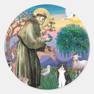 Sticker Rond Chat noir et blanc - Saint Francis