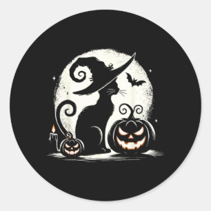 Sticker Rond Chat noir Halloween Amoureux des chats