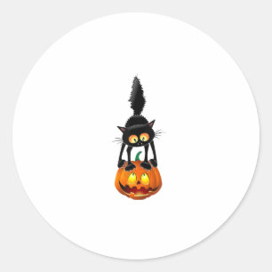 Sticker Rond Chat noir Halloween Costume Citrouille Femmes Homm