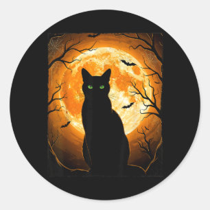 Sticker Rond Chat Noir Halloween Lune Sombre Chats Amoureux Hom