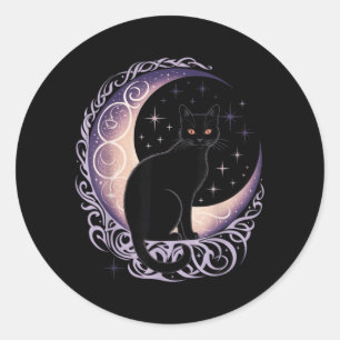 Sticker Rond Chat noir Lune Satanisme Démoniaque Diable Sorcell