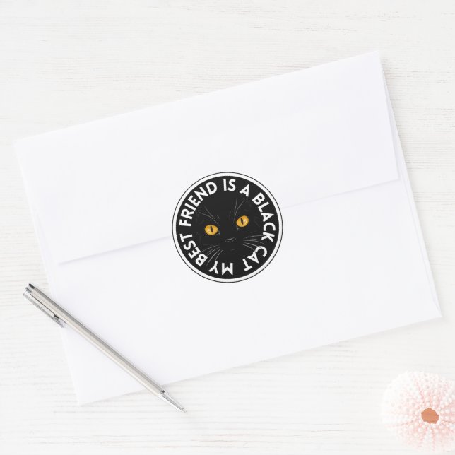 Sticker Rond Chat noir meilleur ami (Enveloppe)