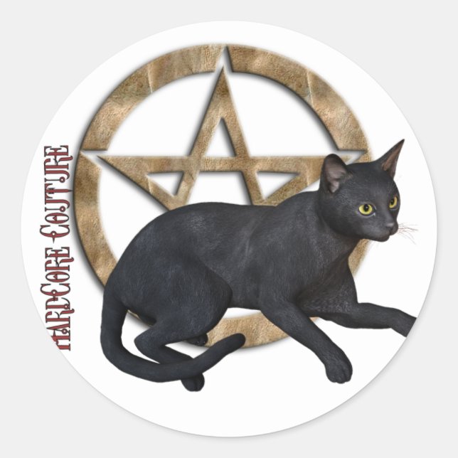 Sticker Rond Chat noir Pentacle (Devant)