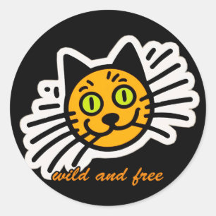 Sticker Rond Chat noir sauvage et gratuit
