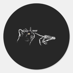 Sticker Rond Chat noir Squelette Halloween Poêle Femme G