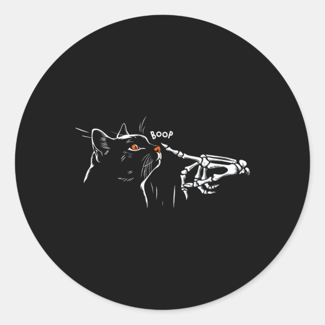 Sticker Rond Chat noir Squelette Halloween Poêle Femme G (Devant)