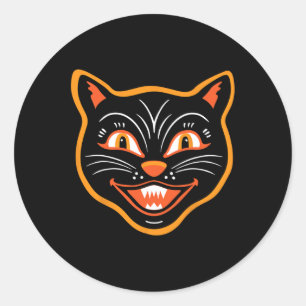 Sticker Rond Chat noir Vintage Halloween