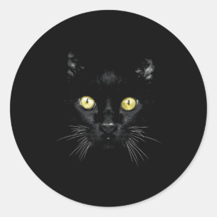 Sticker Rond Chat noir visage Jaune Yeux Kitty Kitty Chat
