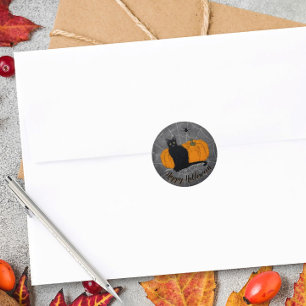 Sticker Rond Chat noir Whimsical Happy Halloween