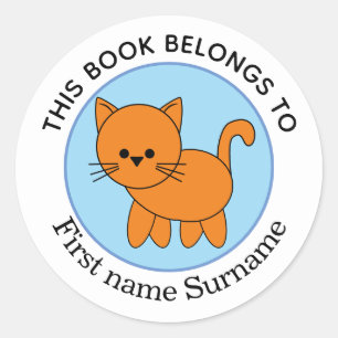 Sticker Rond Chat Orange Ce Livre Appartient à Personnalisé