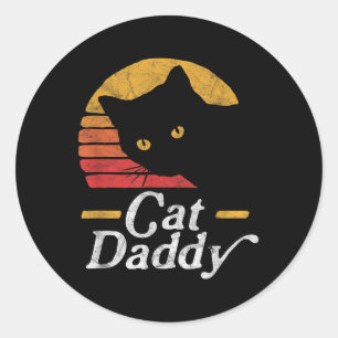 Sticker Rond Chat Papa Vintage 80 Style Chat Rétro Disques