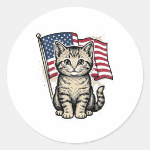 Sticker Rond Chat patriotique avec drapeau américain vecteur vi