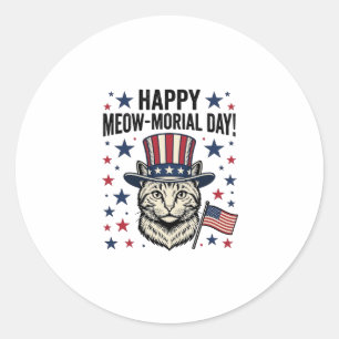 Sticker Rond Chat Patriotique Meow-Morial Day Design Vector Vin