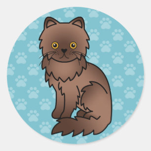 Sticker Rond Chat Persan au Chocolat Avec des Yeux Orange