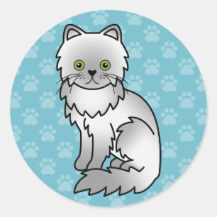 Sticker Rond Chat Persan Gris Chincilla Dessin Animé Sur Fond B