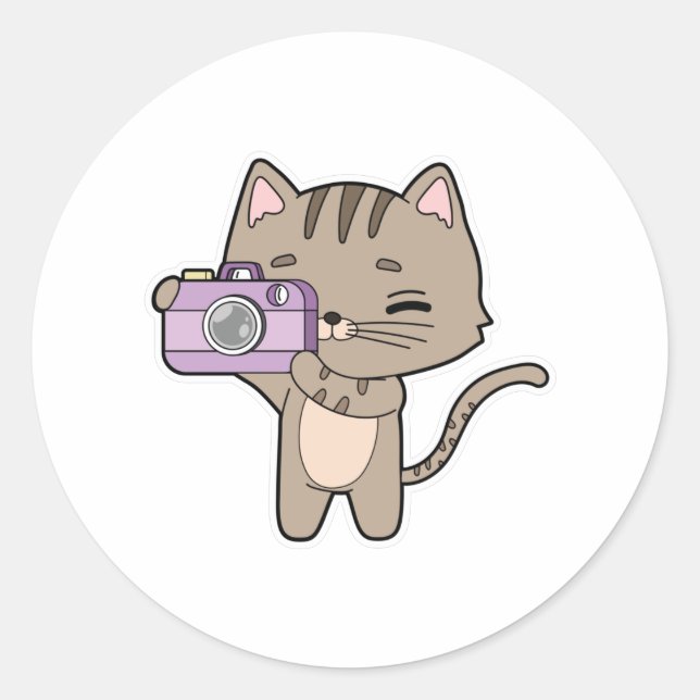 Sticker Rond Chat photographe avec caméra (Devant)
