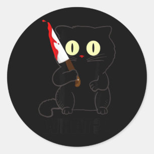 Sticker Rond Chat quoi drôle épouvantable chat noir Halloween a