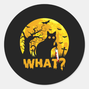 Sticker Rond Chat Quoi_ Halloween Chat Noir Avec Couteau - Drôl
