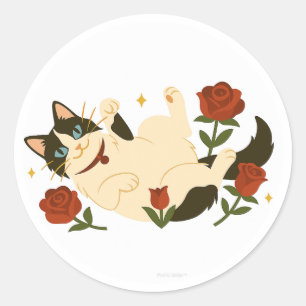 Sticker Rond Chat Ragdoll dans les roses