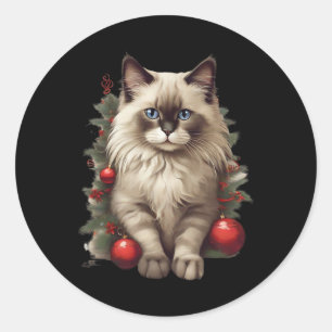 Sticker Rond Chat Ragdoll Noël Byubles