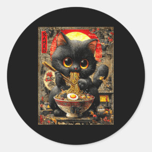 Sticker Rond Chat Ramen Drôle Amoureux de Nouilles Anime Otaku 