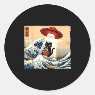 Sticker Rond Chat Ramen Japonais Drôle Graphique Ufo Kawaii Cha