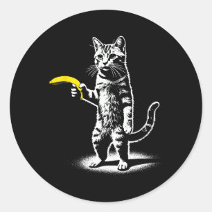 Sticker Rond Chat Rétro Avec Mème Banane Hommes Femmes Enfants