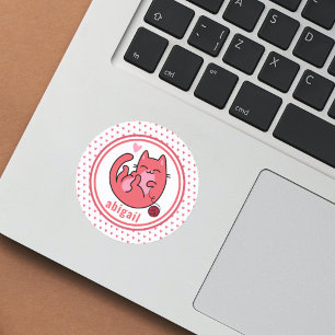Sticker Rond Chat rose Enfants personnalisés