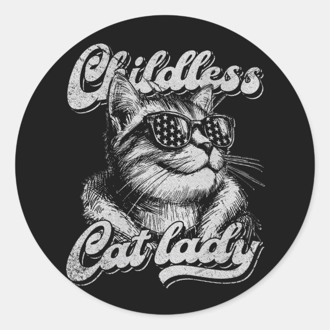 Sticker Rond Chat sans enfant Lady Kamala Harris 2024 (Devant)
