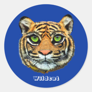 Sticker Rond Chat sauvage sur fond bleu